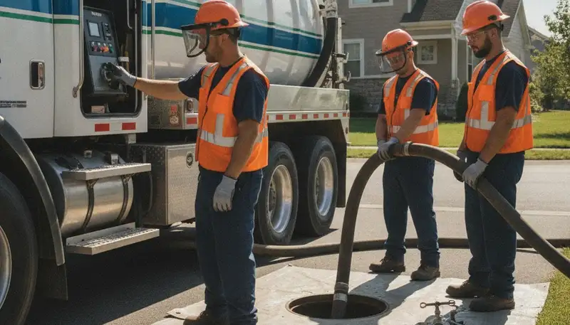 On Call Plumbers septic pumping service truck in Flagstaff, AZ for residential plumbing repairs