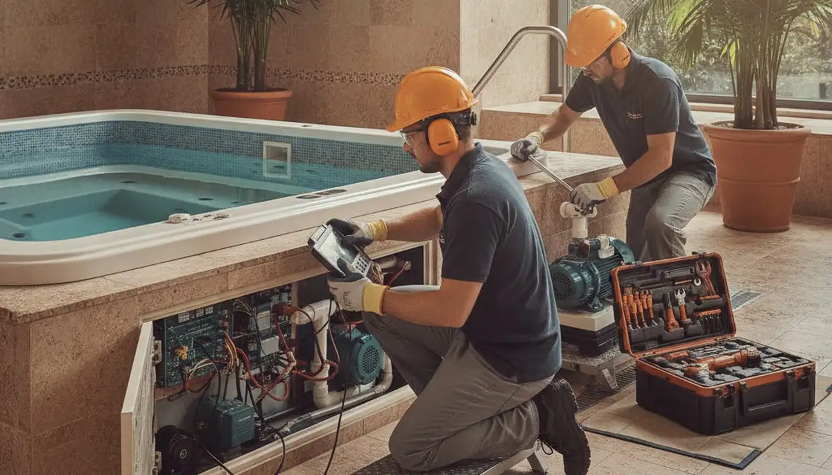 Flagstaff, AZ spa repair technician fixing jets and heating for a home spa