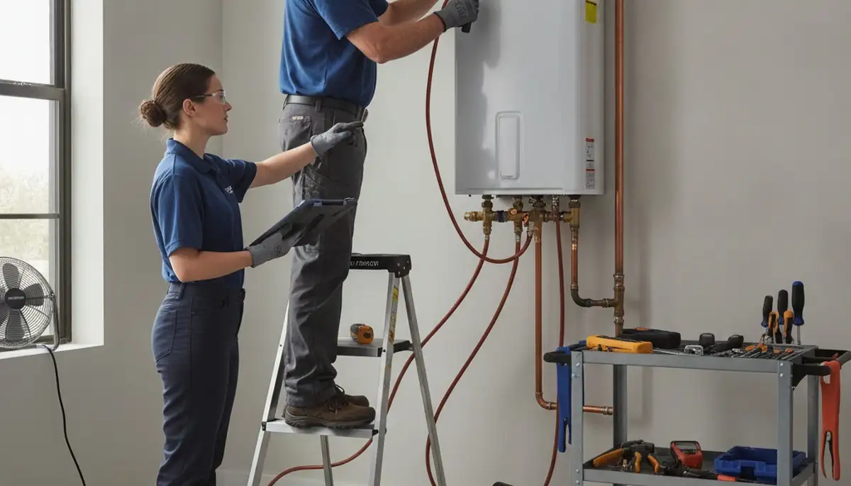 Flagstaff, AZ plumber installing a tankless water heater for reliable home hot water